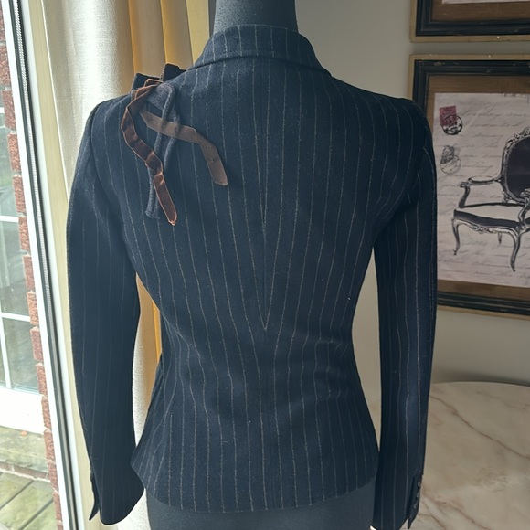 MOSCHINO BLACK BLAZER WITH BURG ANDY BROWN PINSTRIPE VELVET RIBBON BOW TRIM - Picture 4 of 16
